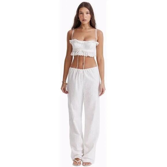 House of CB FEDERICA Ruffle Embroidered 
square-neck cotton-blend crop top L + - Picture 2 of 11